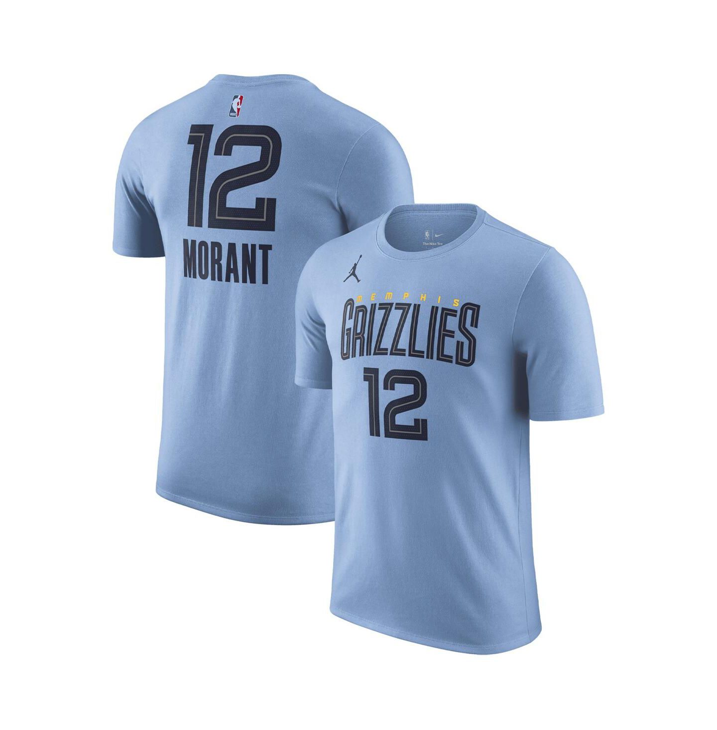 Мужская футболка Jordan Ja Morant Light Blue Memphis Grizzlies 2022/23 Statement Edition Name and Number — фото 4