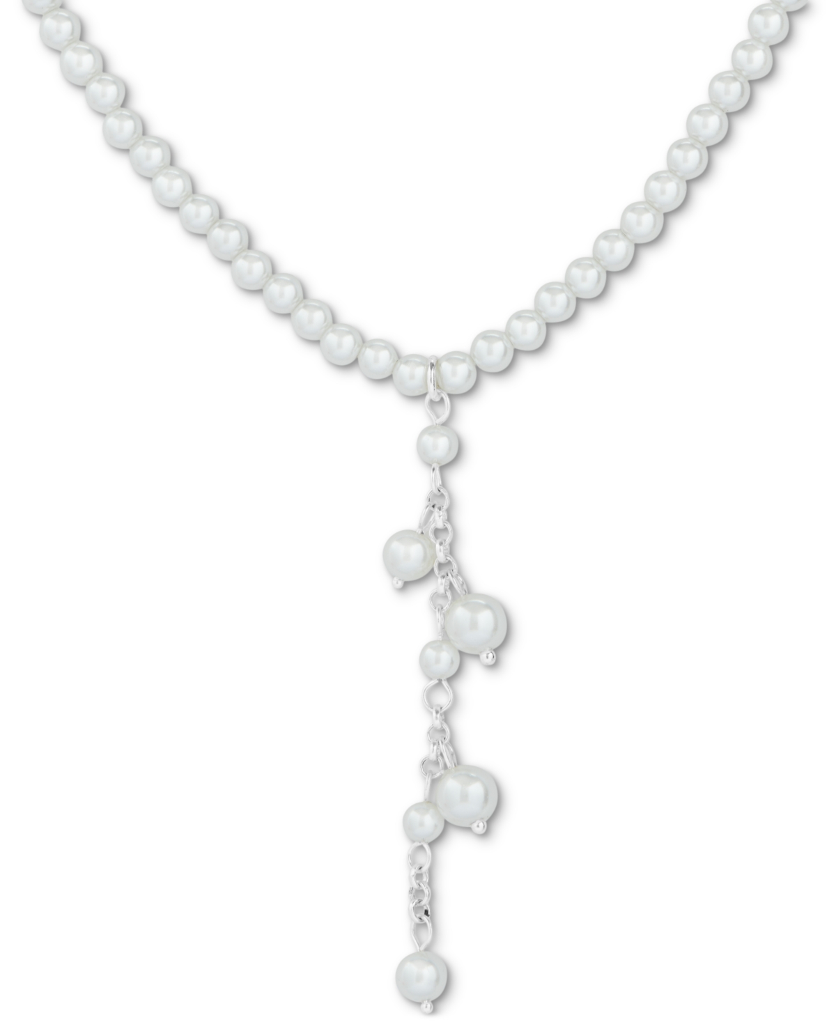 Lucky Brand Silver-tone Imitation Pearl Beaded 13-1/2" Lariat Necklace