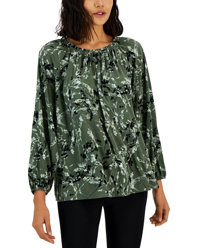 Alfani Women s Printed Volume Sleeve Blouse Created for Macy s