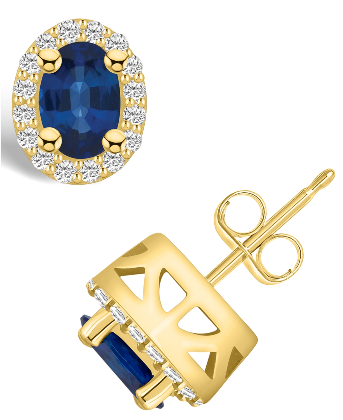 Macy's Sapphire (1-1/5 Ct. T.w.) And Diamond (1/4 Ct. T.w.) Halo Stud Earrings In Gold