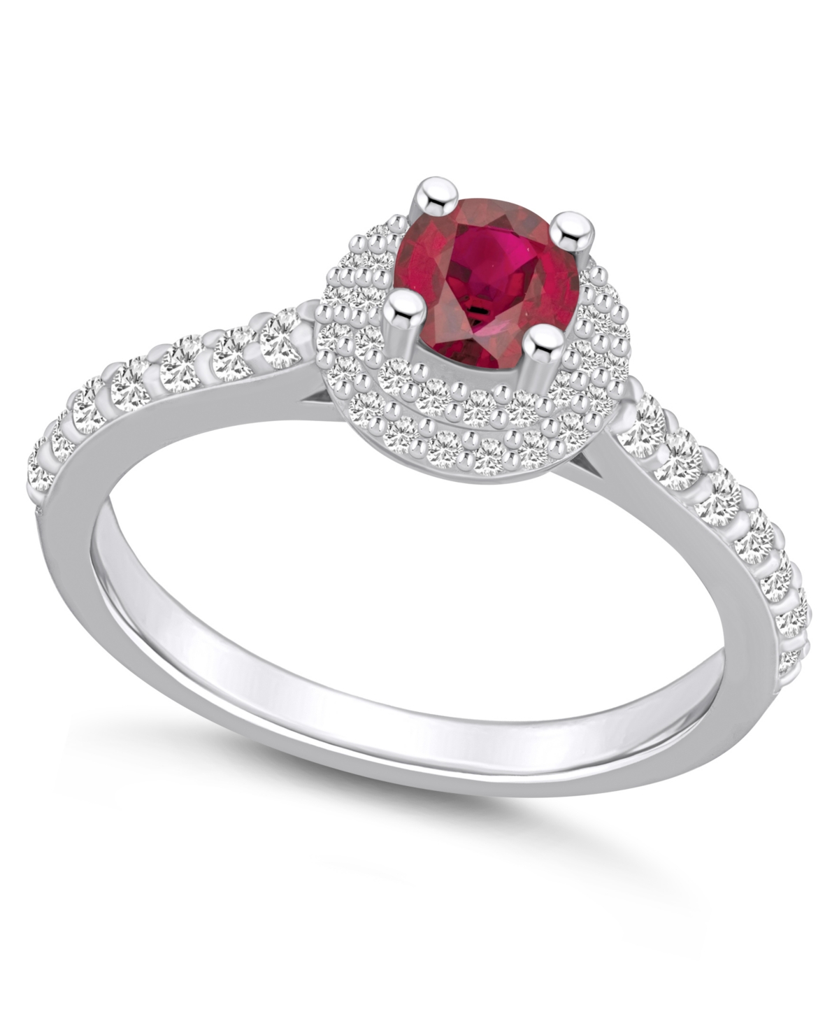 Macy's Ruby (5/8 Ct. T.w.) And Diamond (1/2 Ct. T.w.) Halo Ring In White Gold
