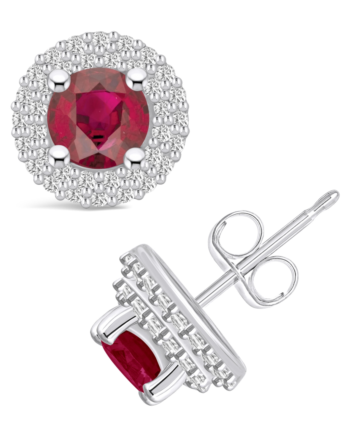 Macy's Ruby (1-1/3 Ct. T.w.) And Diamond (1/3 Ct. T.w.) Halo Stud Earrings In Red