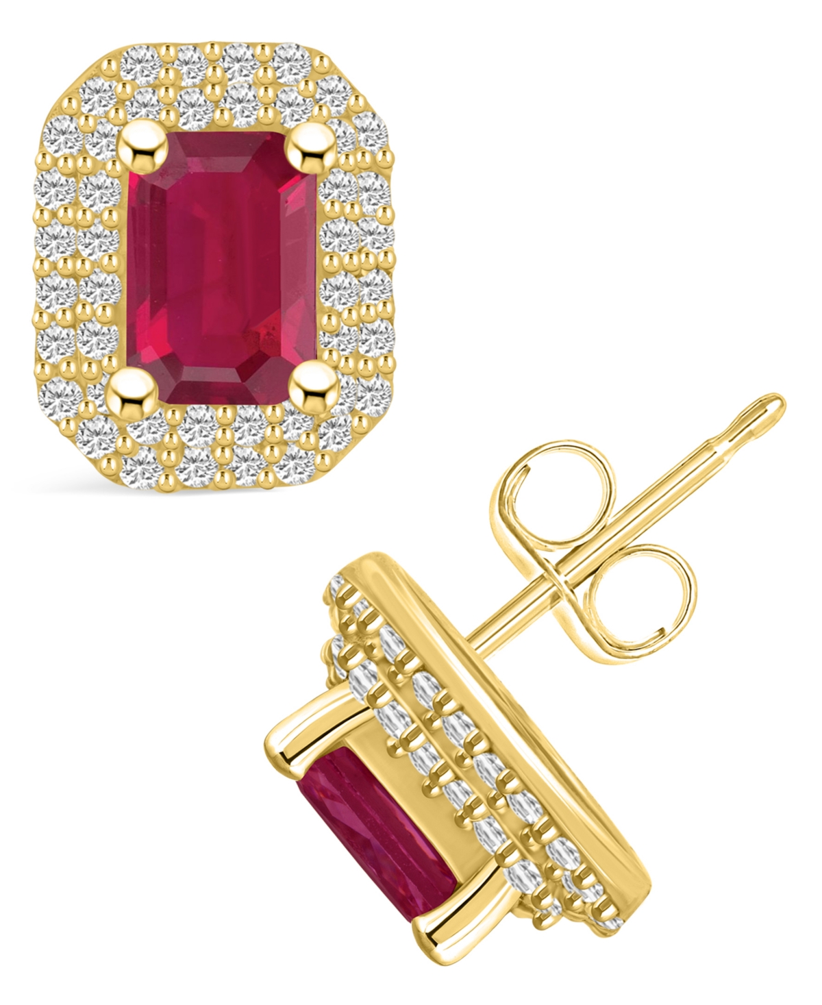 Macy's Ruby (1-3/8 Ct. T.w.) And Diamond (3/8 Ct. T.w.) Halo Stud Earrings In Gold