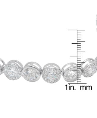 Fine Silver Plated Cubic Zirconia Round Halo and Bezel Link Bracelet