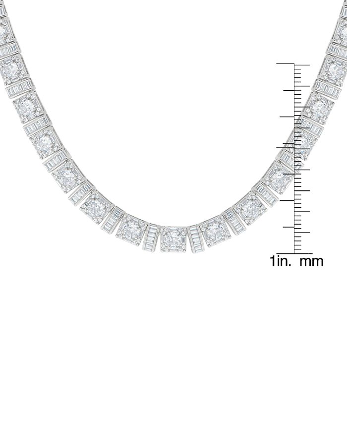 Macy's Fine Silver Plated Cubic Zirconia and Baguette Link Necklace