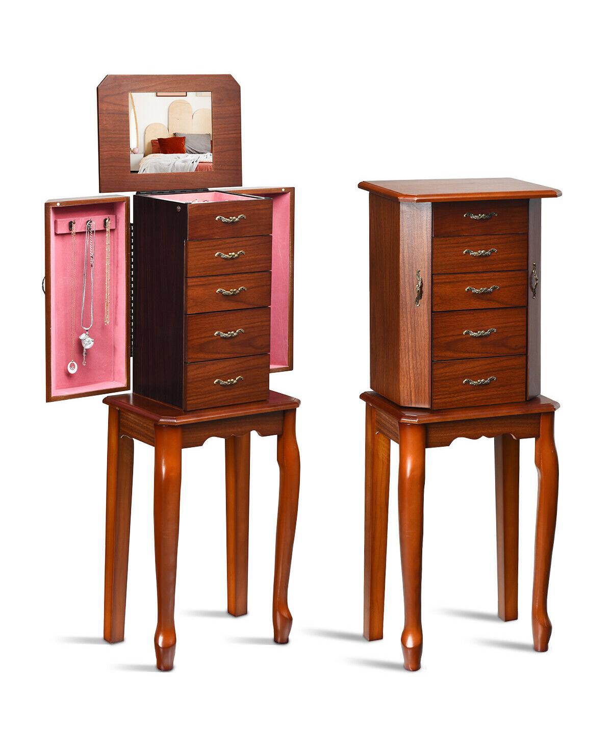 Jewelry Cabinet Storage Chest Stand Organizer Wood Box for Home Walnut - Brown