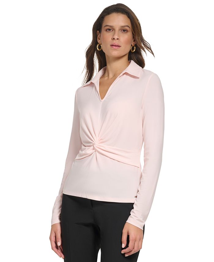 Ladies Umgee Collared V-Neck Floral Jacquard Top