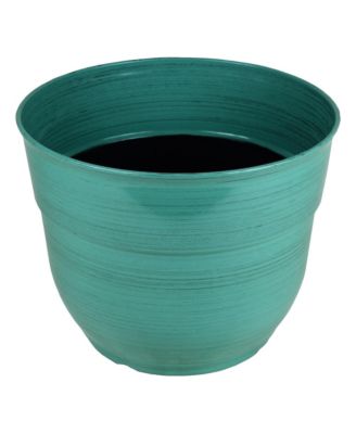 Glazed Brushed Happy Large Plastic Planter Dark Aqua 15 Inch