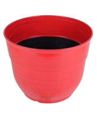 Glazed Brushed Happy Large Plastic Planter Bright Red 15 Inch