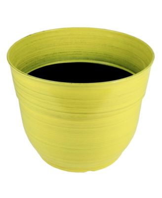 Glazed Brushed Happy Large Plastic Planter Bright Yellow 15 Inches
