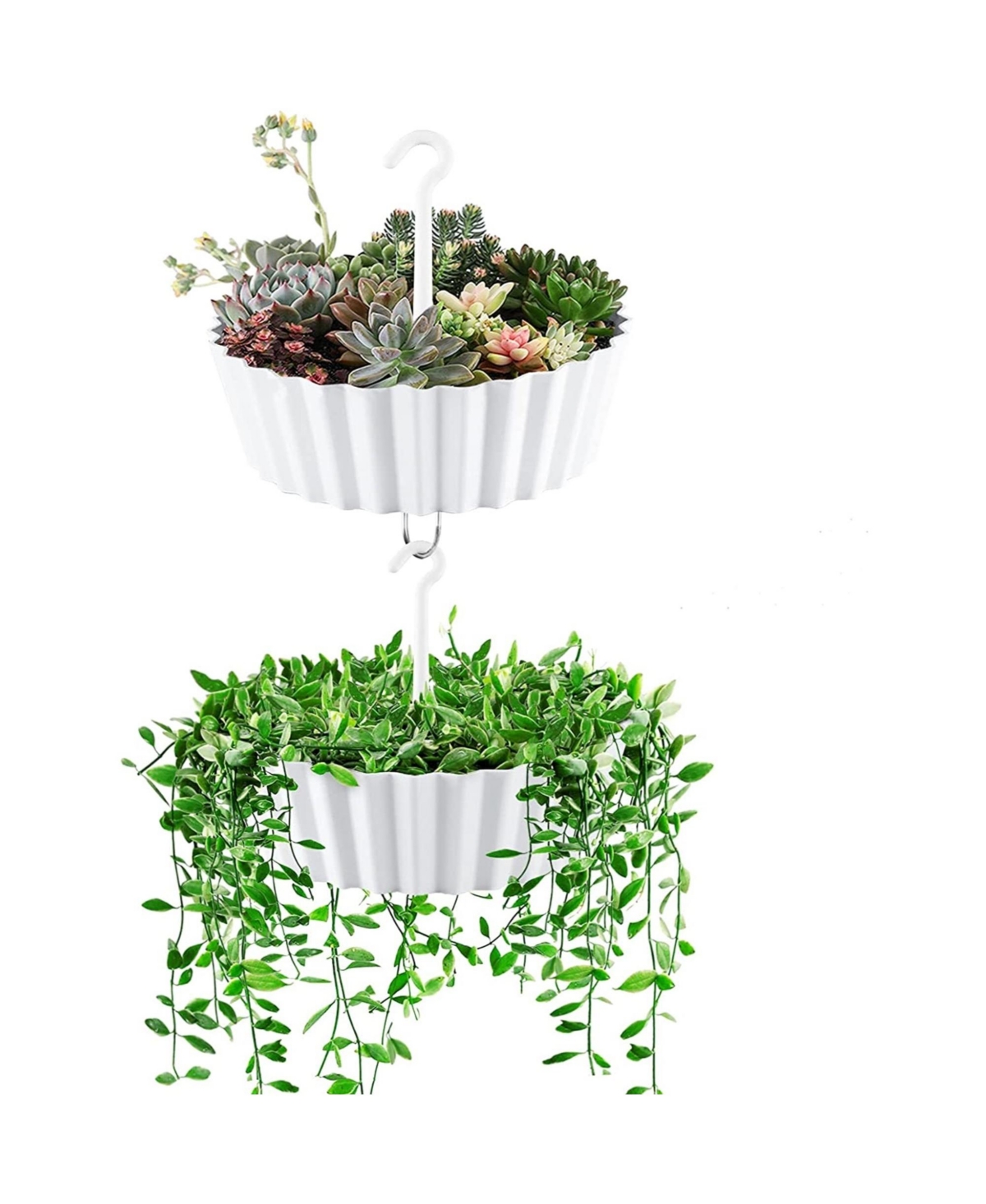 Tree Nest Sunny Hanging TwoTier Lace Pattern Planter- White