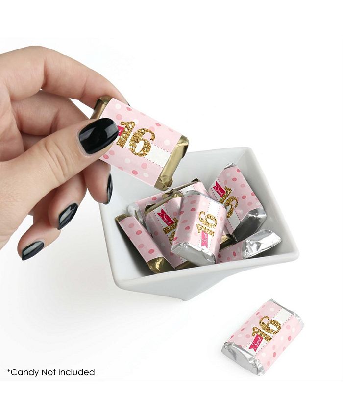 Big Dot of Happiness Sweet 16 - Mini Candy Bar Wrapper Stickers - 16th ...