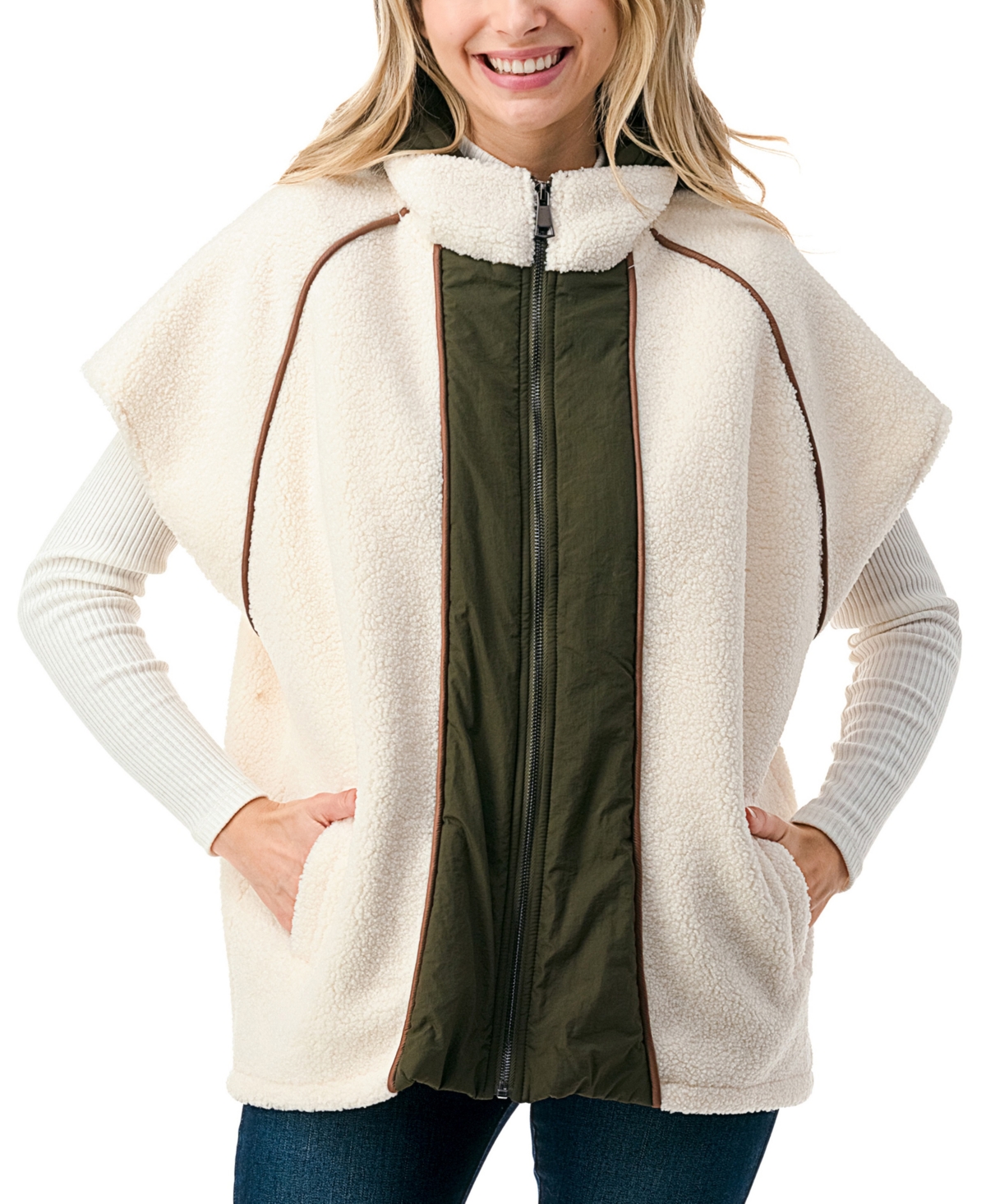 Marcus Adler Women's Quilted Long Zipper Front Vest With Hood In Cream