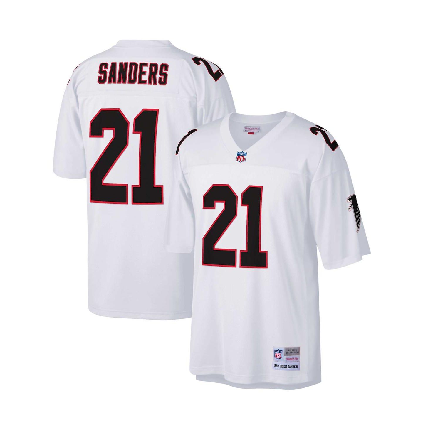Мужской топ Mitchell & Ness Deion Sanders White Atlanta Falcons Big and Tall 1992 Retired Player Replica Jersey — фото 1