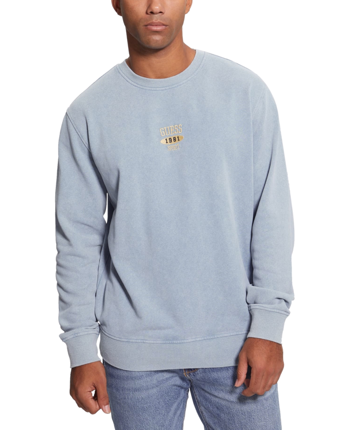 Guess Men's Logo Fleece Crewneck Sweater In Parisian Roof Blue | ModeSens