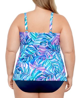 Plus Size Tummy Control Printed Fauxkini One-Piece Swimsuit, Created for Macy's