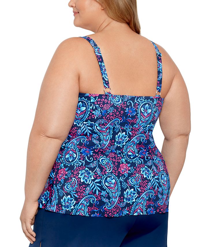 Swim Solutions Plus Size Triple Tier Printed Tankini Top Created For