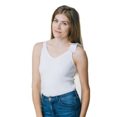 Womens' V-Neck Rib Knit Tank with Bow