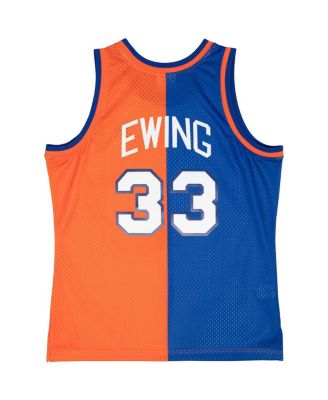 Men's Patrick Ewing Blue, Orange New York Knicks Big and Tall Hardwood Classics 1991-92 Split Swingman Jersey