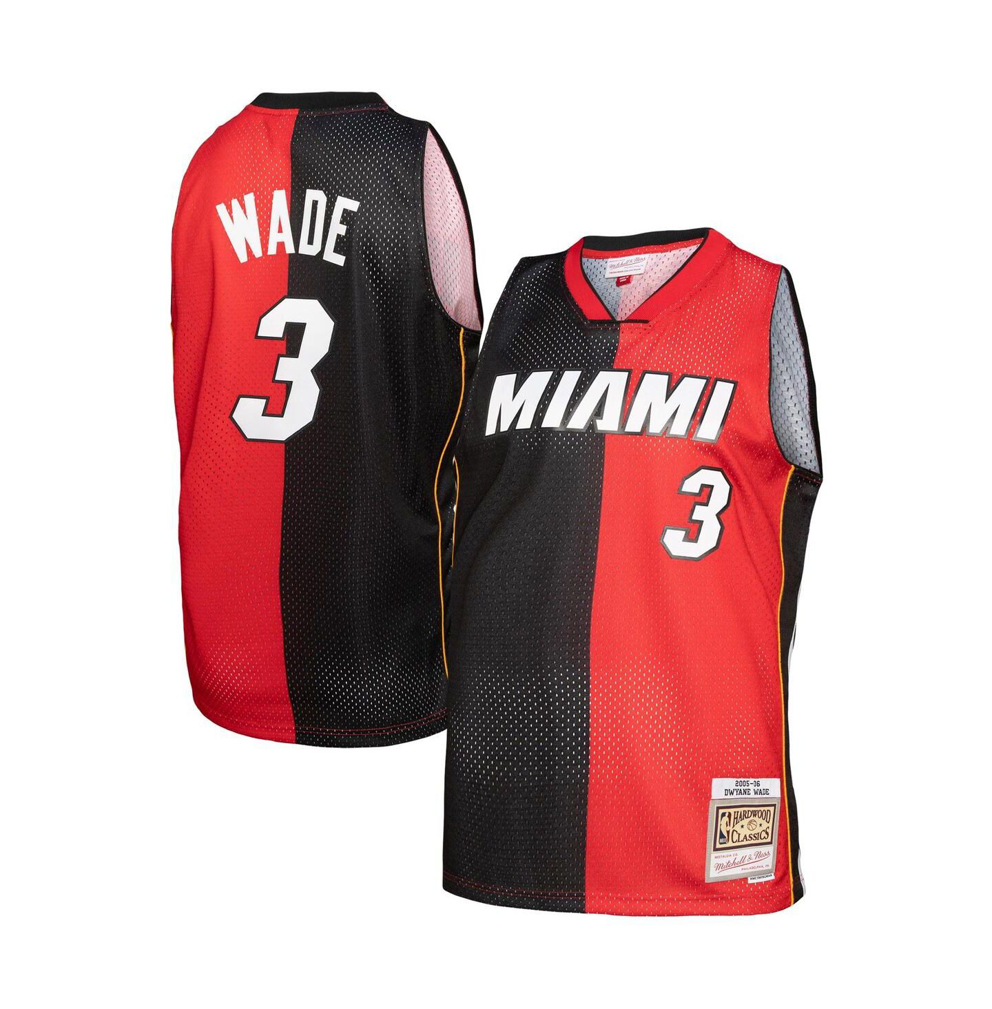 Мужской топ Mitchell & Ness Dwyane Wade Black, Red Miami Heat Big and Tall Hardwood Classics 2005-06 Split Swingman Jersey — фото 1