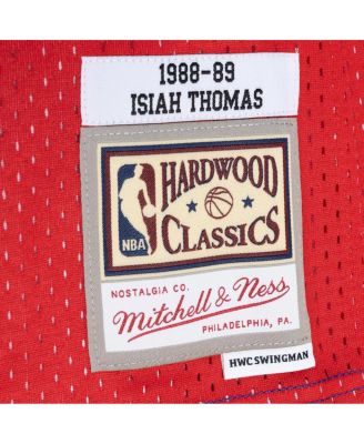 Men's Isiah Thomas Blue, Red Detroit Pistons Hardwood Classics 1988-89 Split Swingman Jersey