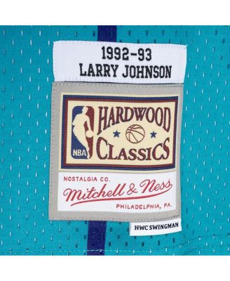 Men's Larry Johnson Teal, Purple Charlotte Hornets Hardwood Classics 1992-93 Split Swingman Jersey