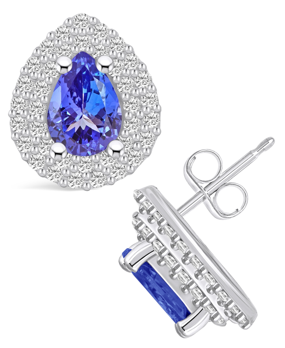 Macy's Tanzanite (1-1/3 Ct. T.w.) And Diamond (5/8 Ct. T.w.) Halo Stud Earrings In White Gold