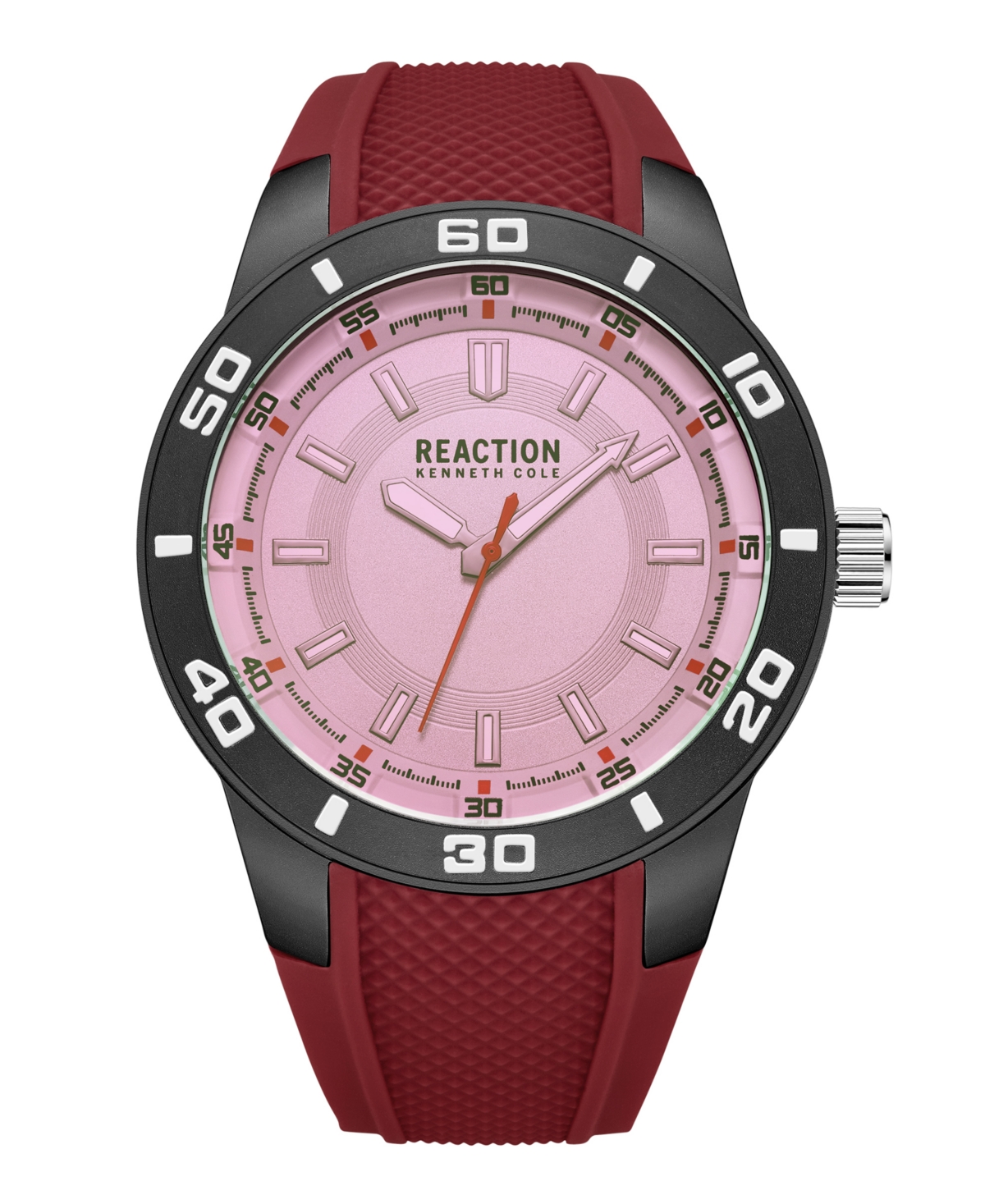 Men's Sporty Three Hand Red Silicon Strap Watch, 49mm - Red