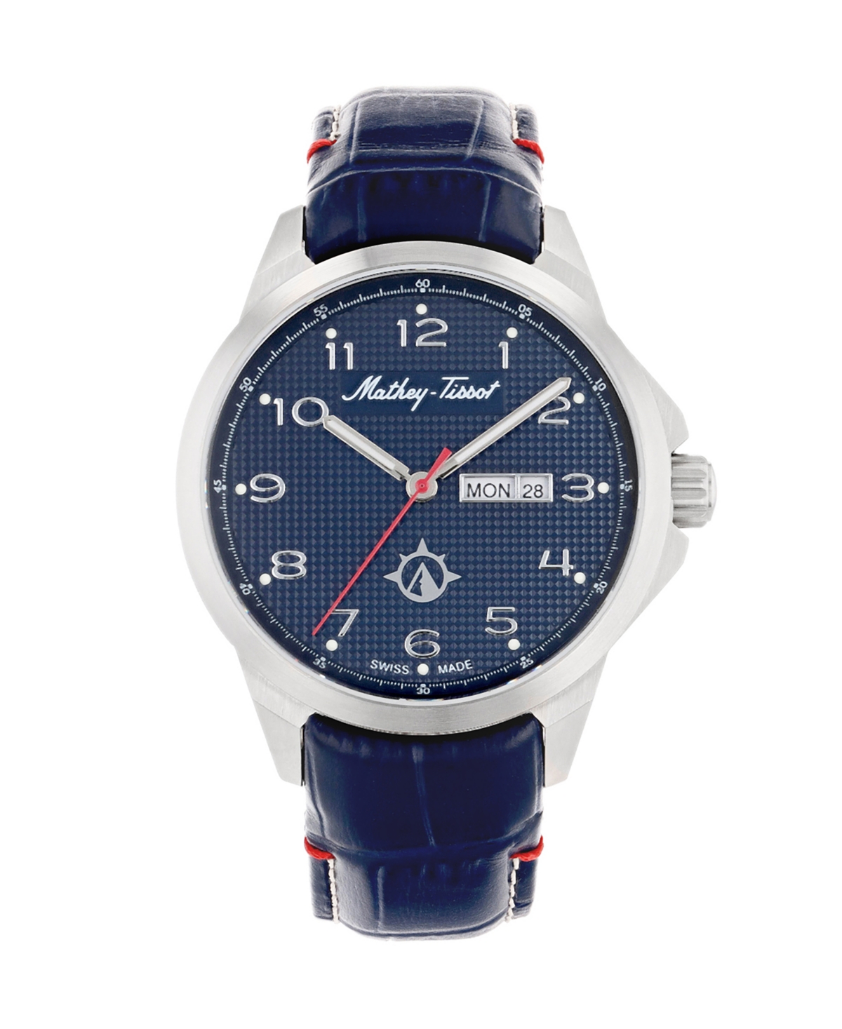 Mathey-Tissot Men's Excalibur Collection Three Hand Date Blue Leather Strap Watch, 45mm