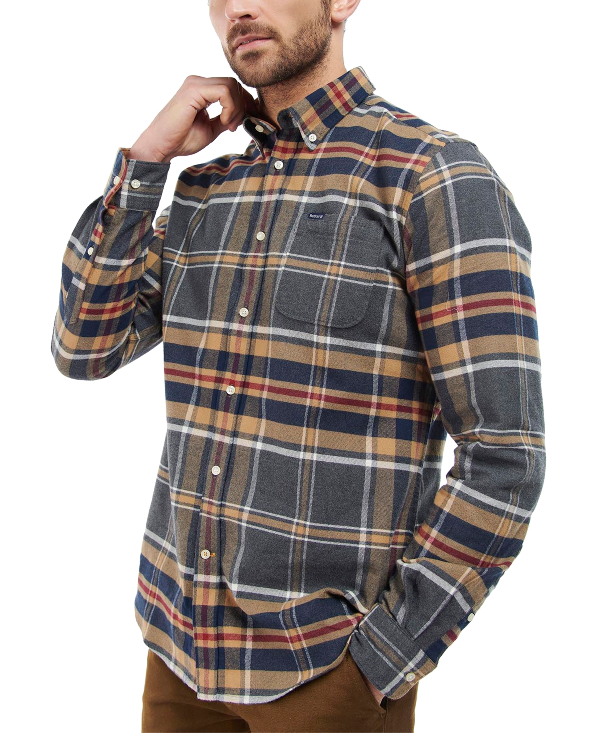 Barbour Ronan Checked Button-down Shirt In Grey Marl