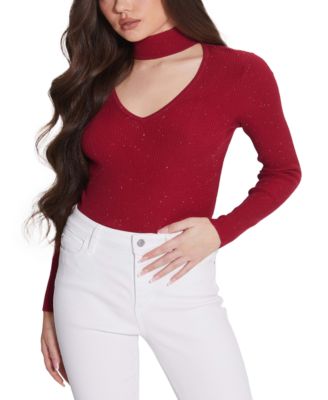 GUESS - Women's Lea Cutout Sequined Ribbed 3/4-Sleeve Sweater