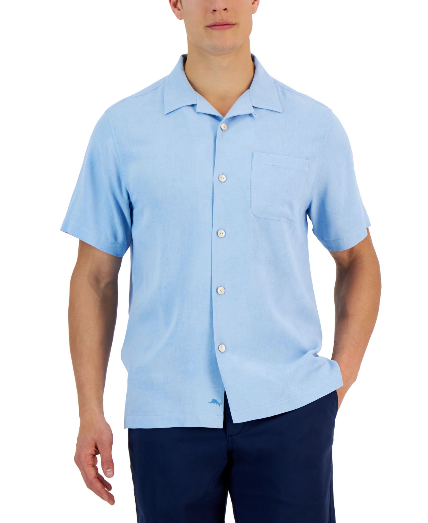Мужская рубашка Tommy Bahama Al Fresco Tropics Silk Jacquard Short-Sleeve Shirt, цвет: Аквамариновый ледяной — фото 1