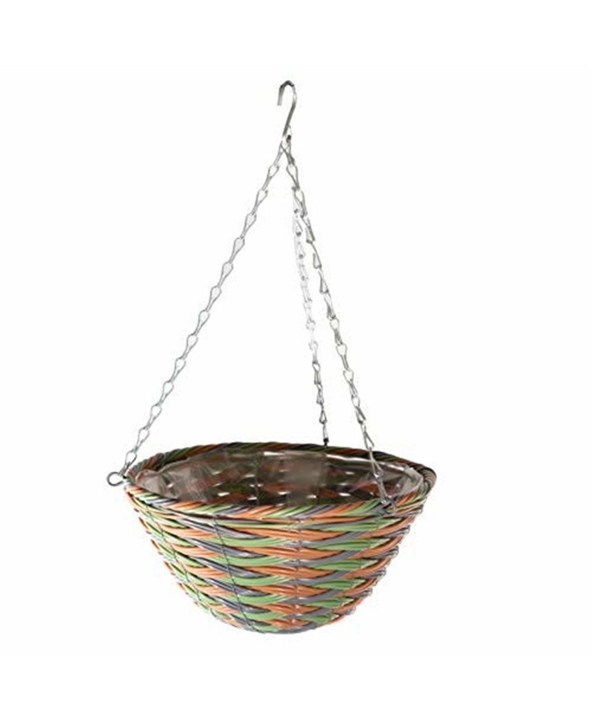 Woven Plastic Rattan Hanging Basket, 12in Diameter - Multi