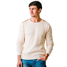 Men's Long Sleeve Crew Neck Sweater with Suede Piecing