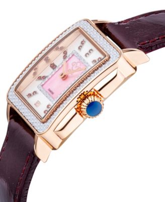 Women's Padova Gemstone Swiss Quartz Diamond Accent Purple Hand Made Italian Leather Strap Watch 27mm x 30mm