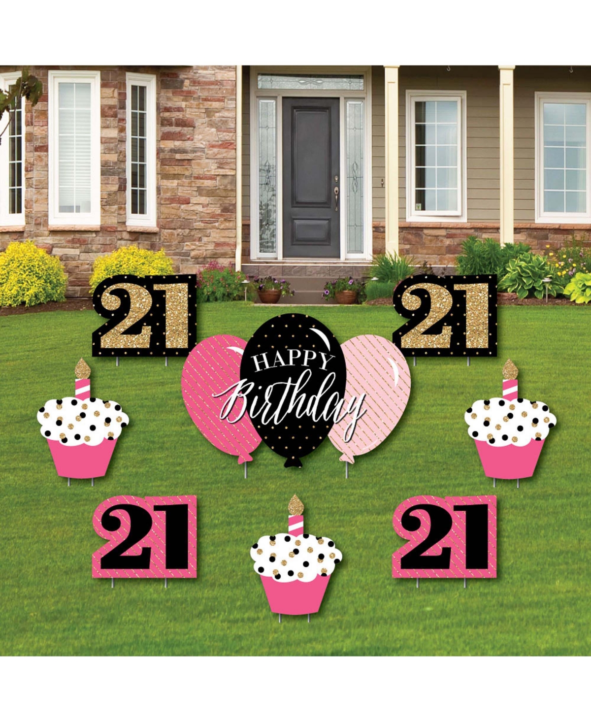 Big Dot Of Happiness Finally 21 Girl - 21st Birthday - Yard Sign & Outdoor Lawn  Decor - Set of 8 - Pink