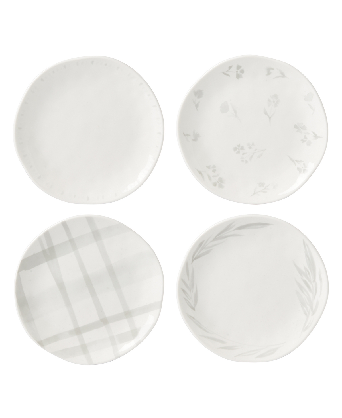 Oyster Bay Whiteware 4 Piece Tidbit Plate Set, Service for 4 - White
