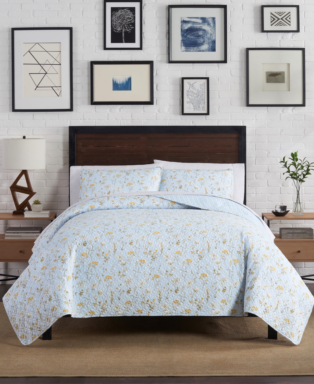 Lucky Brand Adele Floral 3 Piece Quilt Set, Twin In Blue Floral