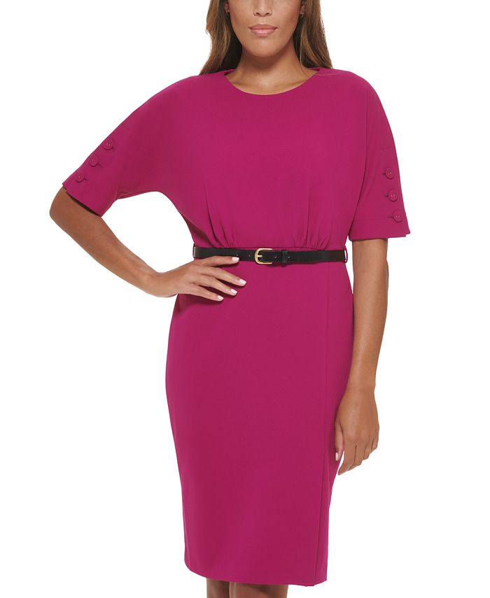 Calvin Klein Womens Balloon Sleeve Belted Sheath Dress Pink Size 5 main image 0
