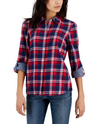 Tommy Hilfiger - Women's Brushed Cotton Plaid Tab Shirt