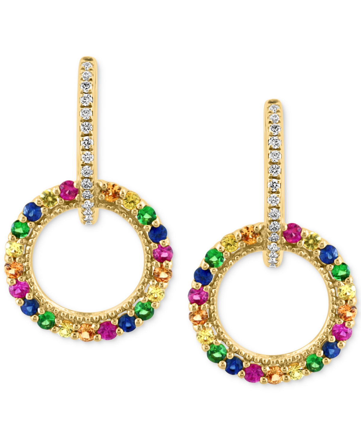 Effy Collection Effy Multi-gemstone (1-1/20 Ct. T.w.) & Diamond (1/8 Ct. T.w.) Circle Drop Earrings In 14k Gold-plat In Multi Sapphire