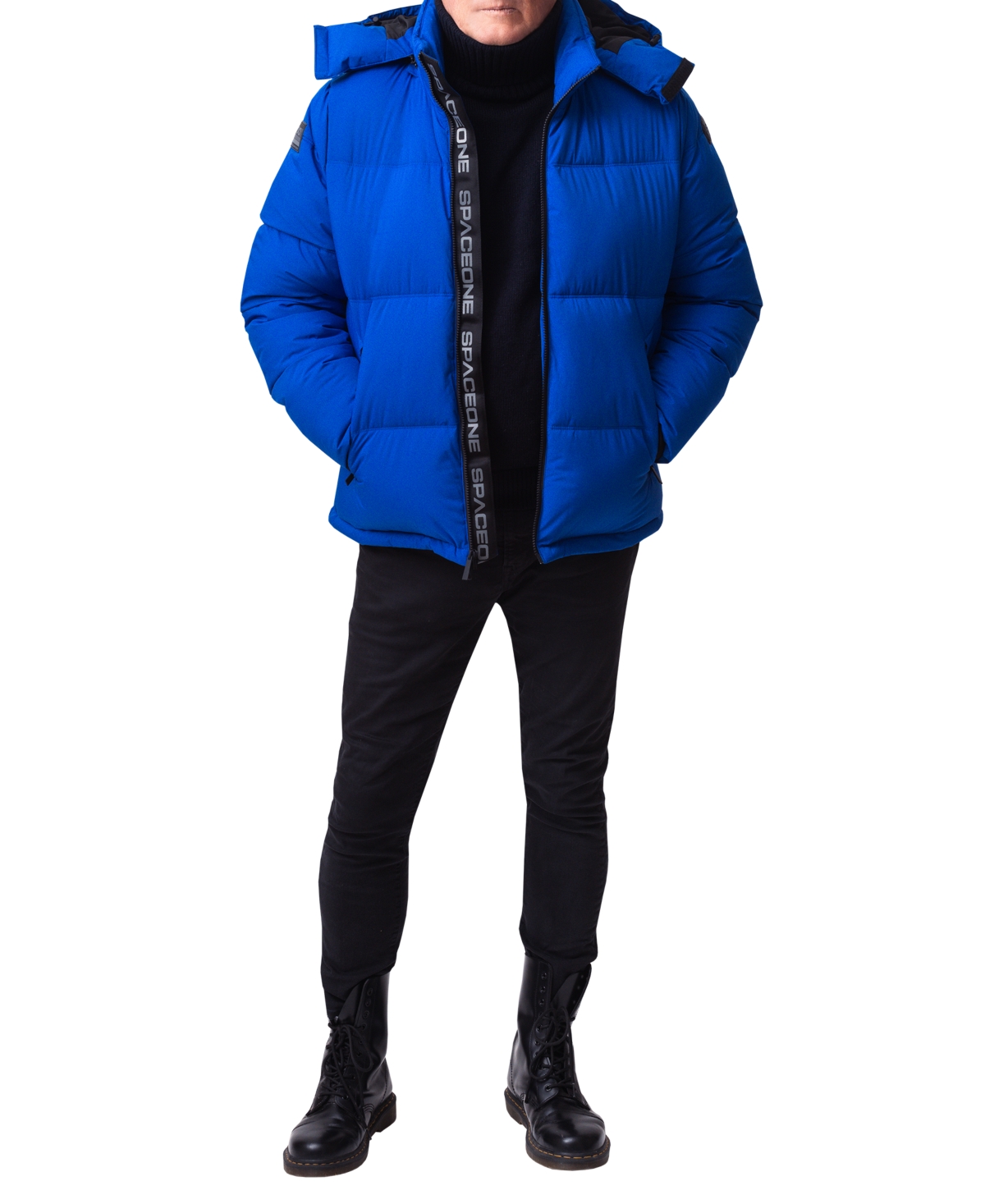 Space One Men's Nasa Inspired Hooded Puffer Jacket with Printed Astronaut Interior