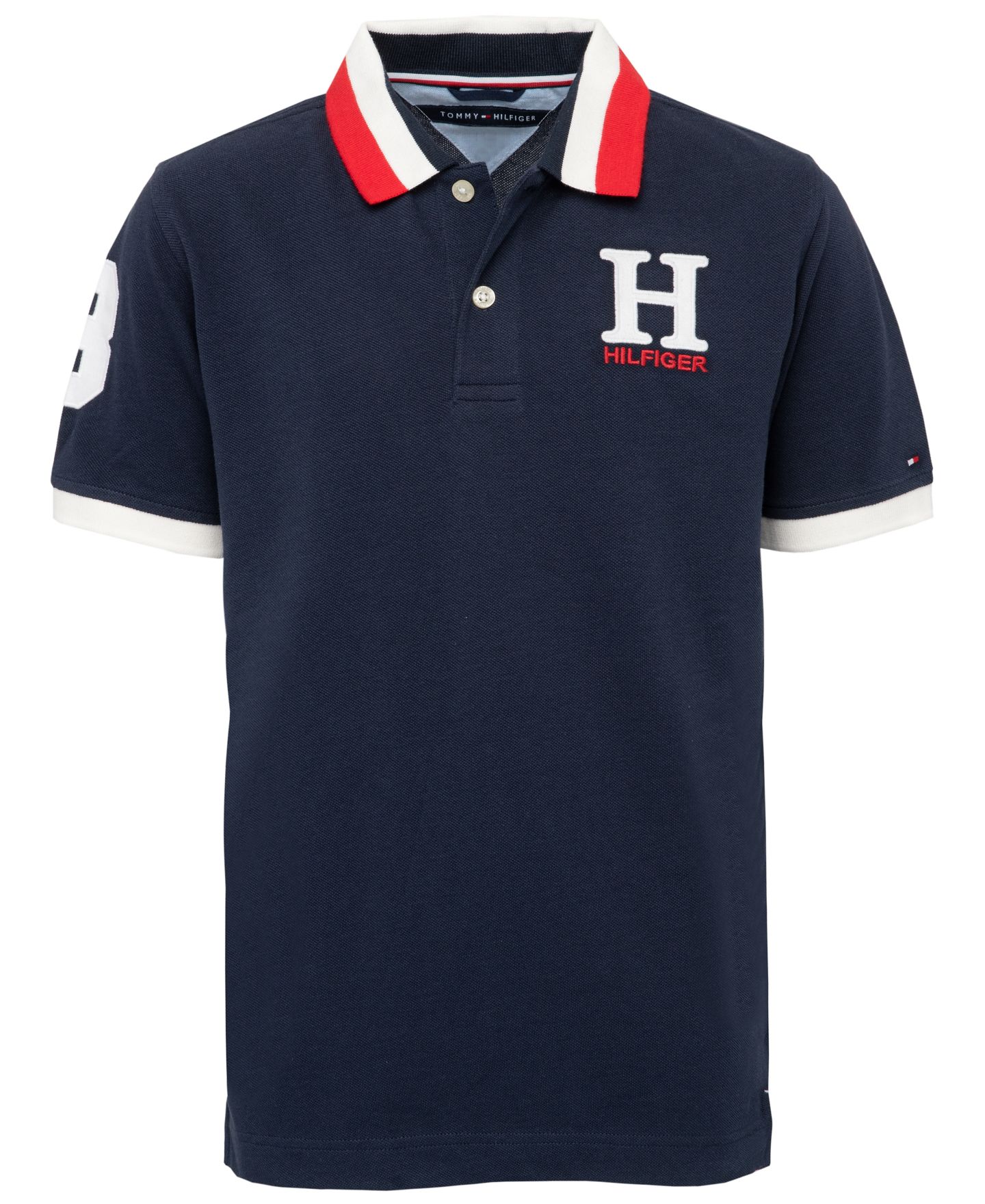 Детская рубашка-поло Tommy Hilfiger с полосатым воротником и вышивкой, 2T-7, цвет: Тёмно-синий — фото 4