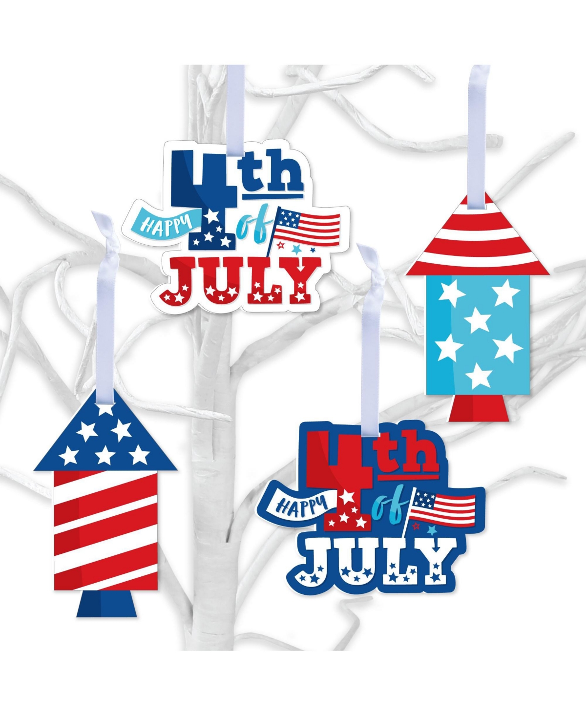 Firecracker 4th of July - Red, White & Blue Decorations - Tree Ornaments - 12 Ct
