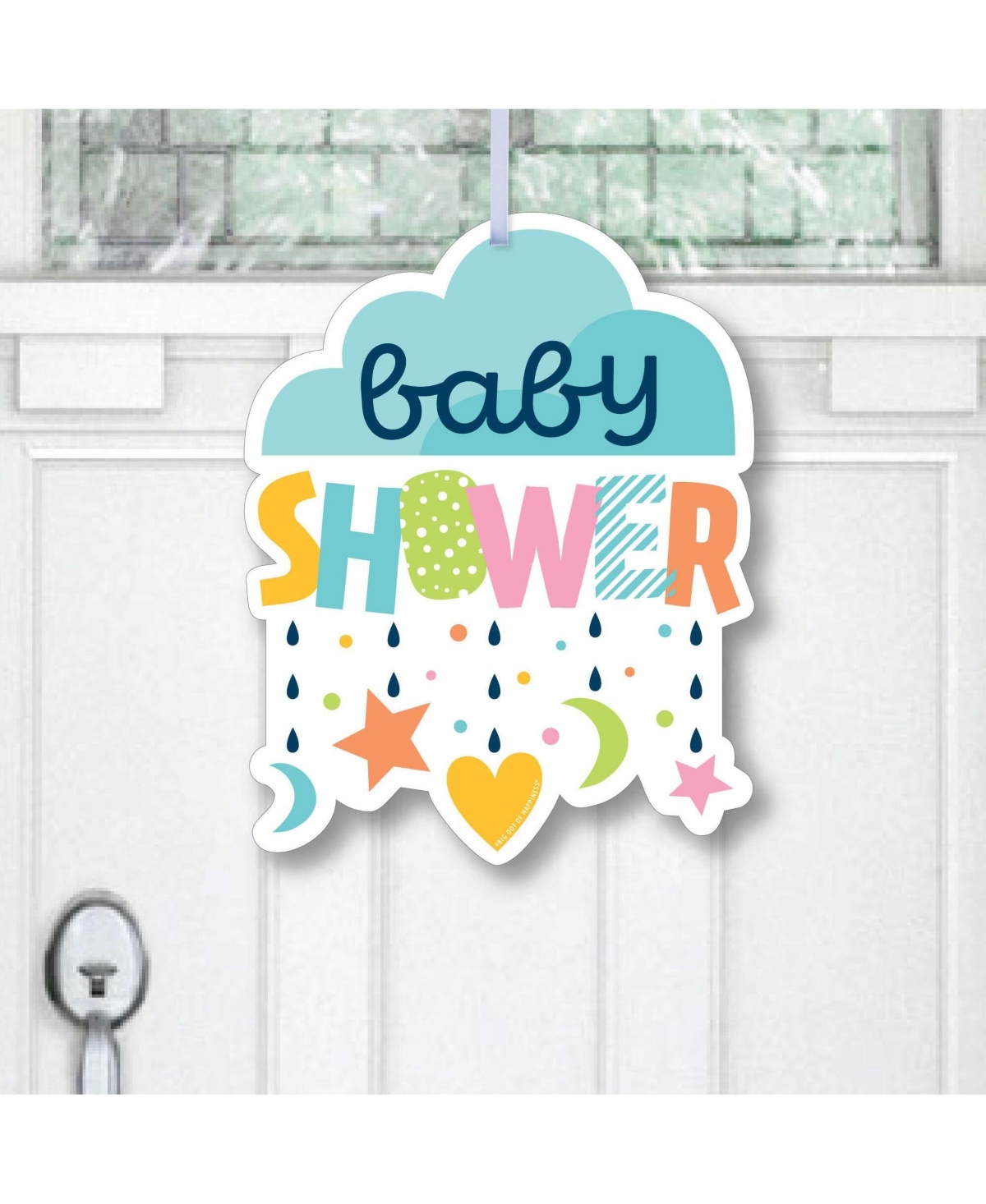 Colorful Baby Shower - Hanging Porch Outdoor Front Door Decor - 1 Piece Sign