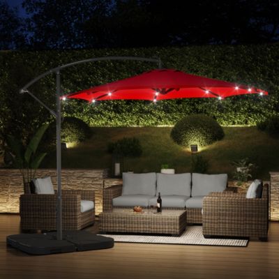 10 Ft Outdoor Solar LED Cantilever Umbrella with Base Weights