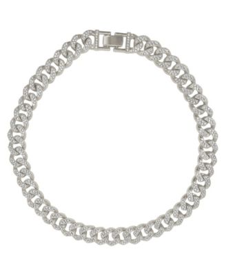 ADORNIA Silver-Tone Plated Crystal Thick Cuban Curb Chain Necklace - Macy's