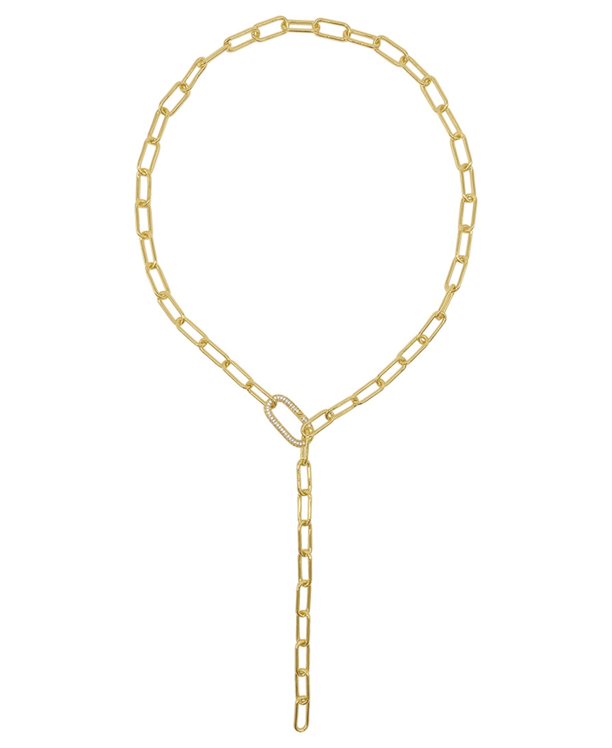 Adornia Women's 14k Gold-tone Plated Y-shaped Lariat Crystal Lock Necklace In Yellow