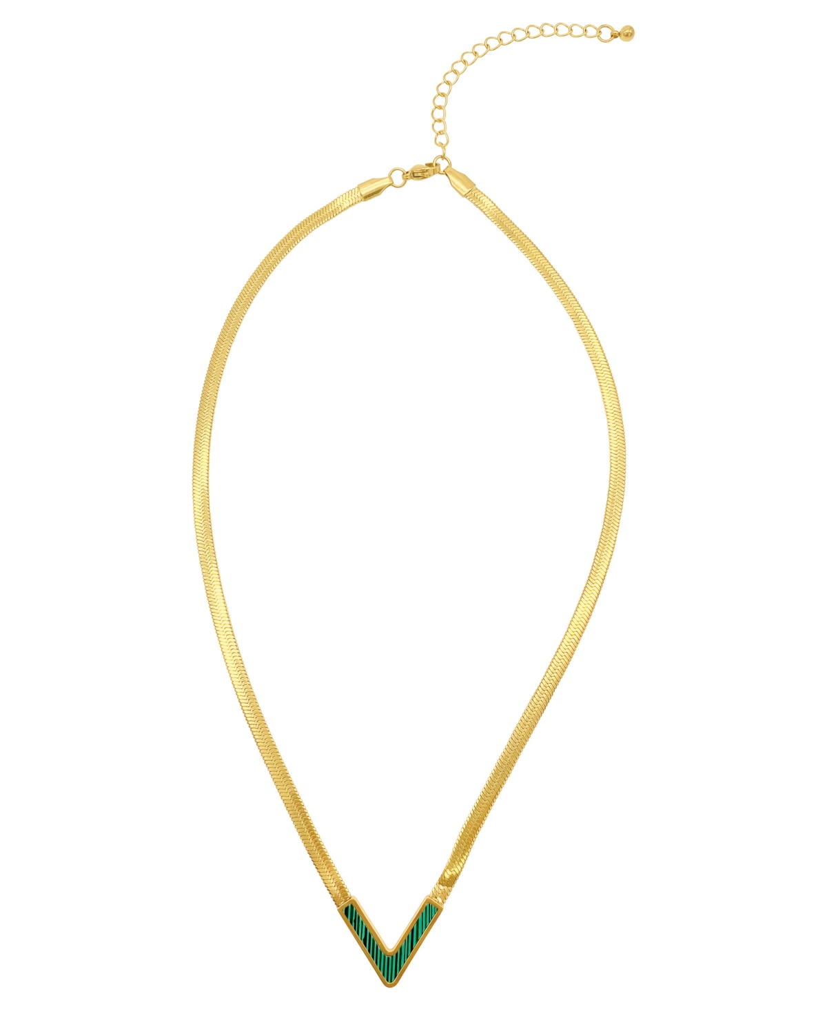 Shop Adornia 14k Gold-tone Plated Herringbone Chain With Green Stone Necklace