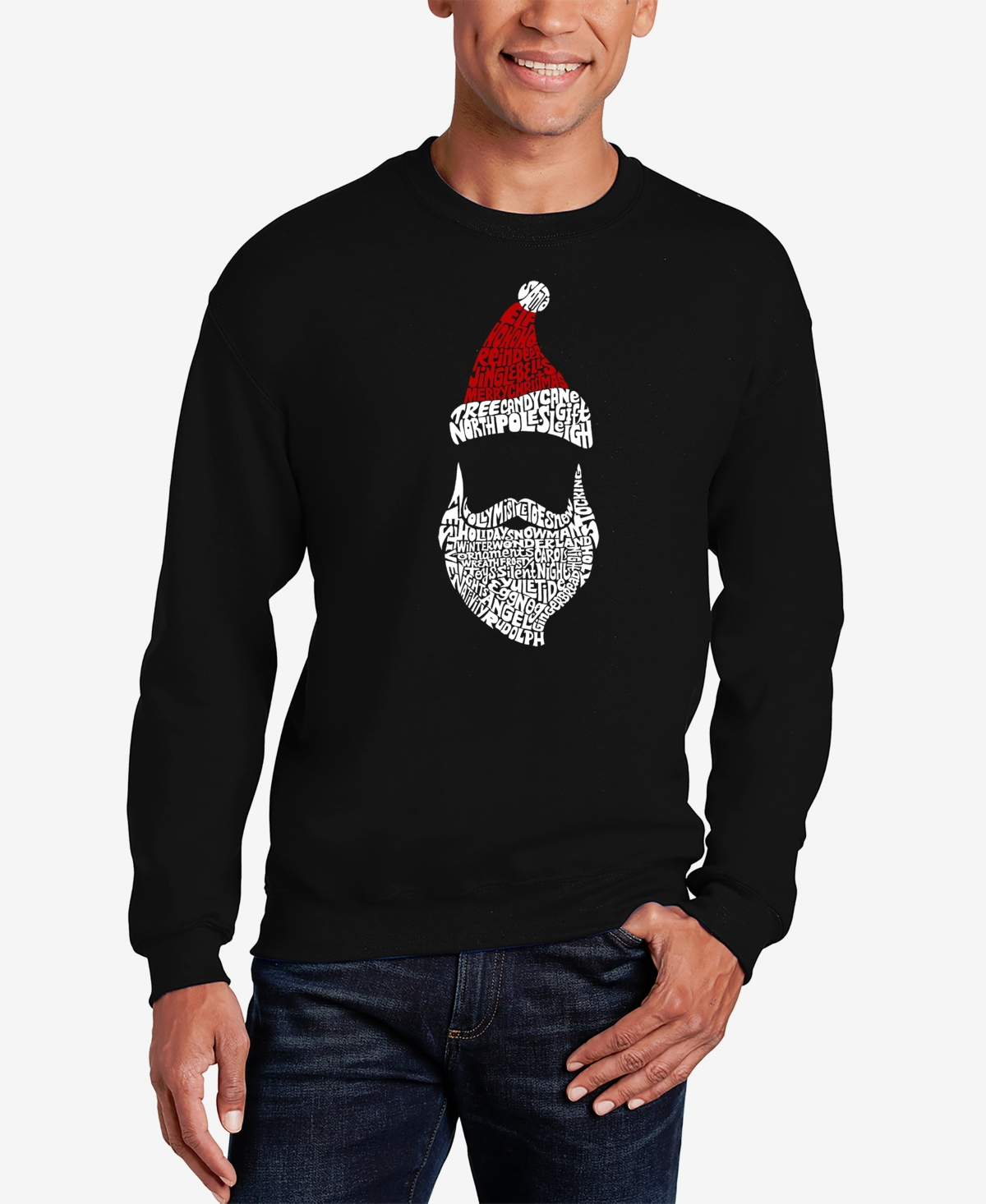 La Pop Art Men's Santa Claus Word Art Crewneck Sweatshirt In Black